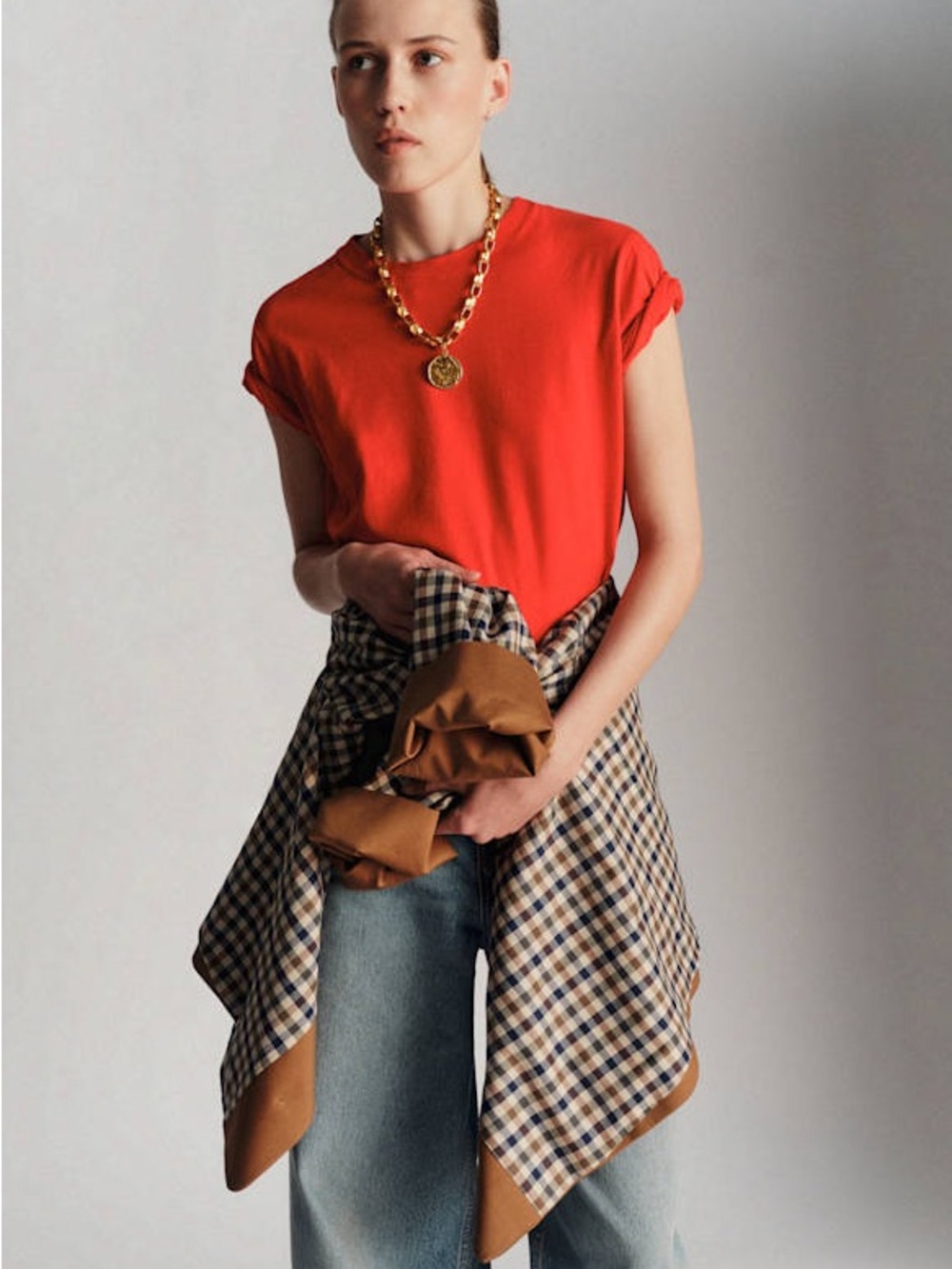 Sezane Conrad Bright Red Short-Sleeve Tee Size XL